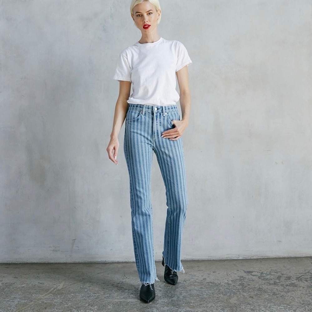 NWT Anthropologie‎ CQY Bowie Bliss Flare Bootcut Jeans Striped Small Railroad